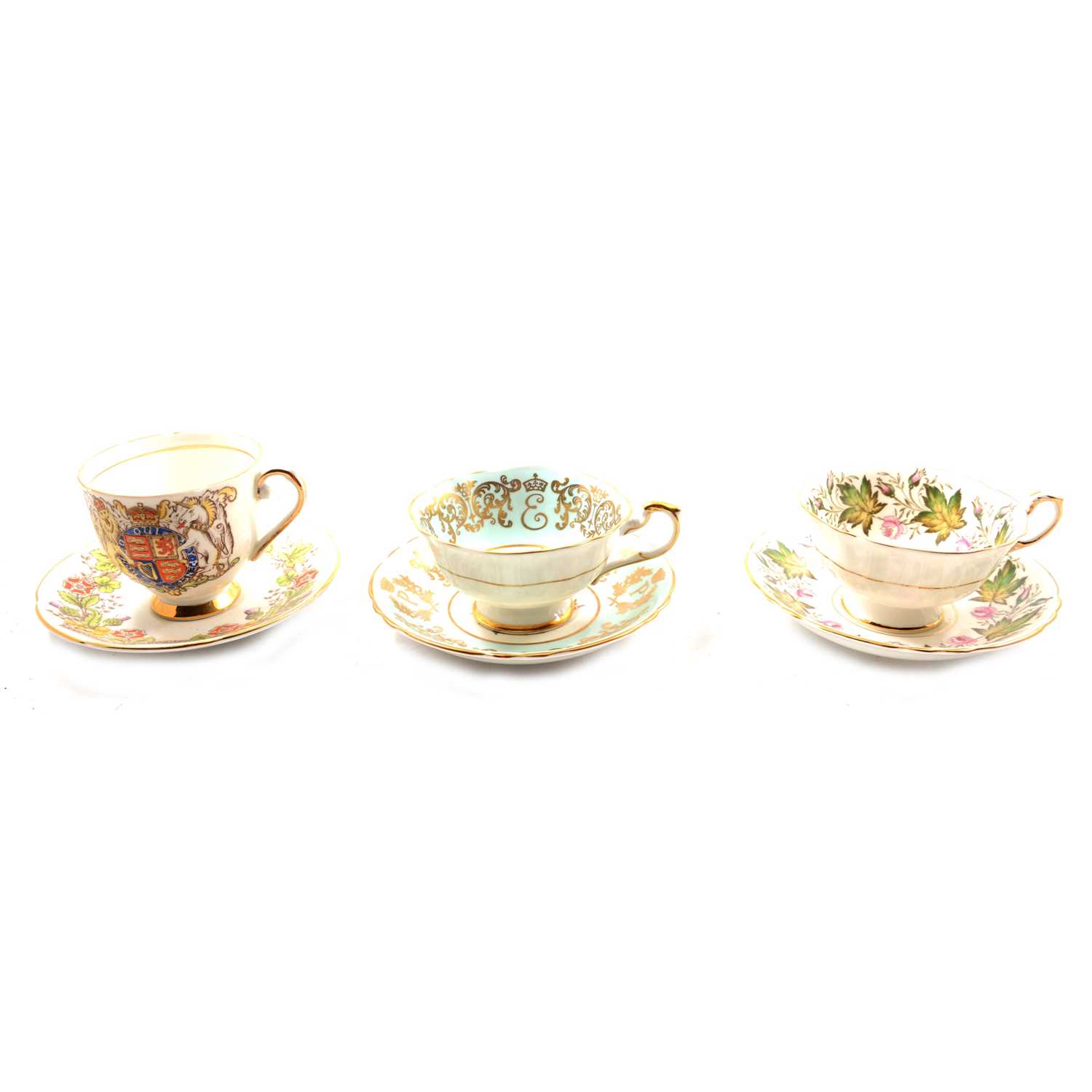 Collection of Royal commemorative Paragon teacups and saucers