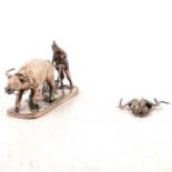 Chinese silver model of a beetle and a white metal model of an ox and plough,