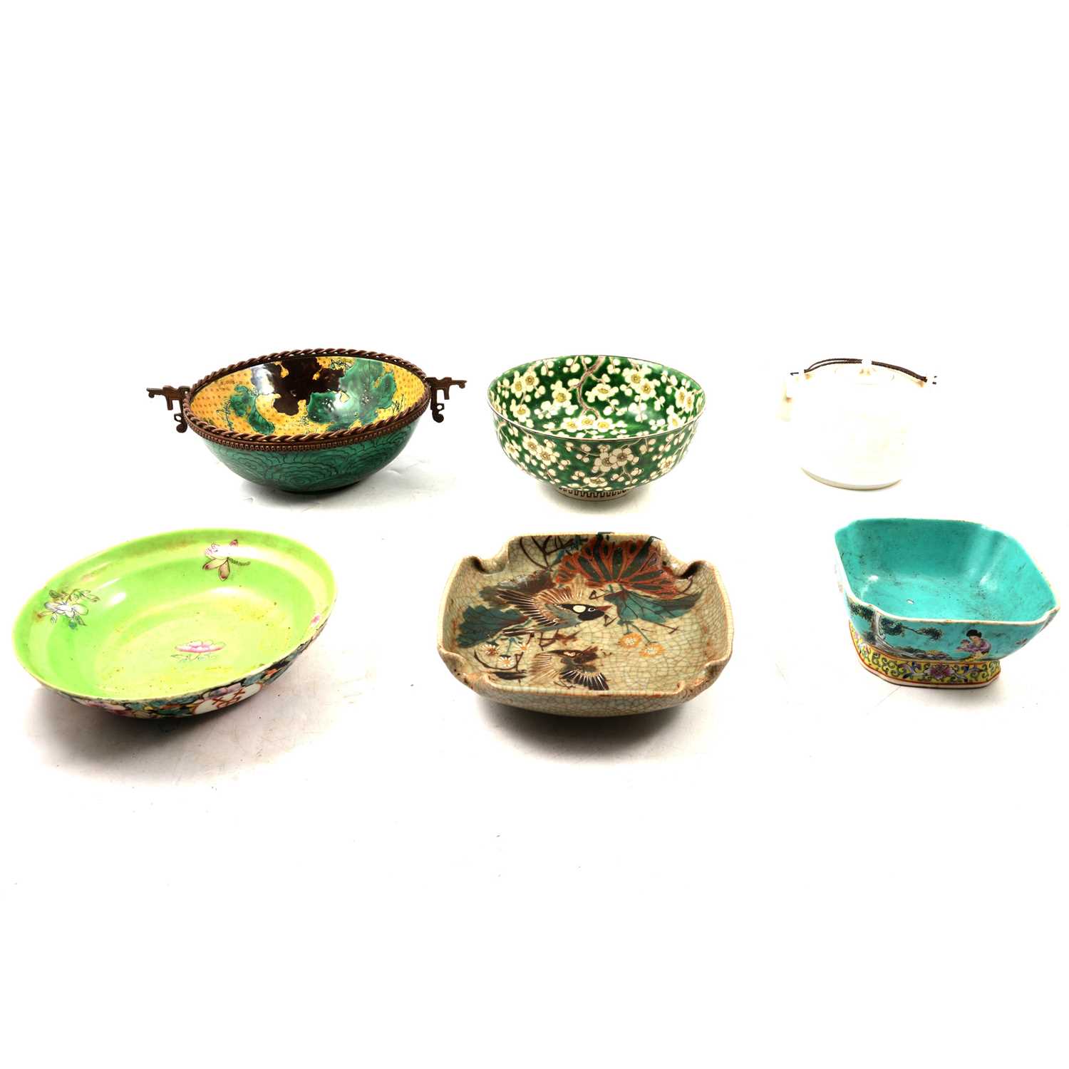 Chinese polychrome square dish, wine kettle, etc.,