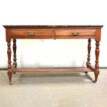 Late Victorian walnut washstand, with a marble top,