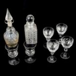 Two boxes of glassware, including cut glass decanters and assorted stemware