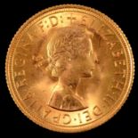 Elizabeth II gold Sovereign coin,