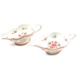 Pair of Chinese famille rose silver-shape sauceboats one Meatplate