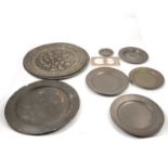 18th Century pewter charger and various pewter plates.