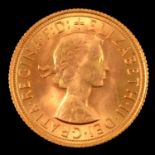 Elizabeth II gold Sovereign coin,