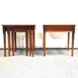 Modern mahogany coffee table, nest of tables and a side table,