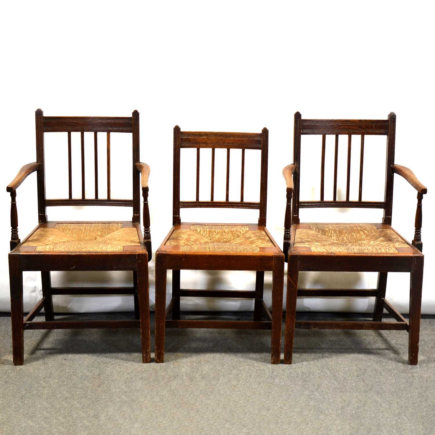 Set of eight Victorian oak dining chairs,