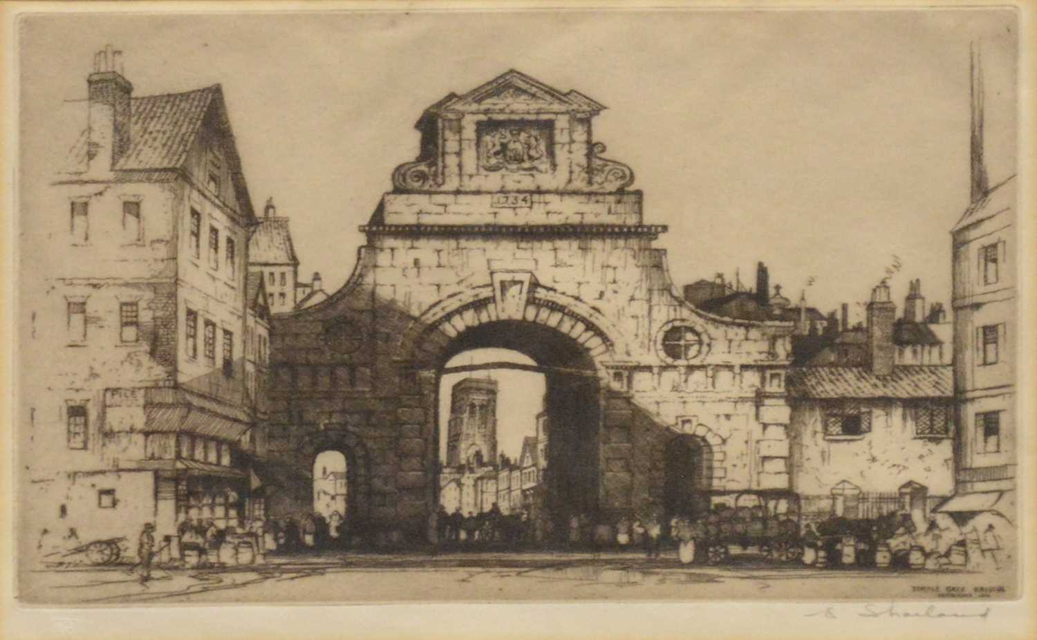 Three etchings of Bristol and Bath landmarks, and a Landseer print - Image 4 of 4