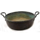 Large twin-handled copper jam pan