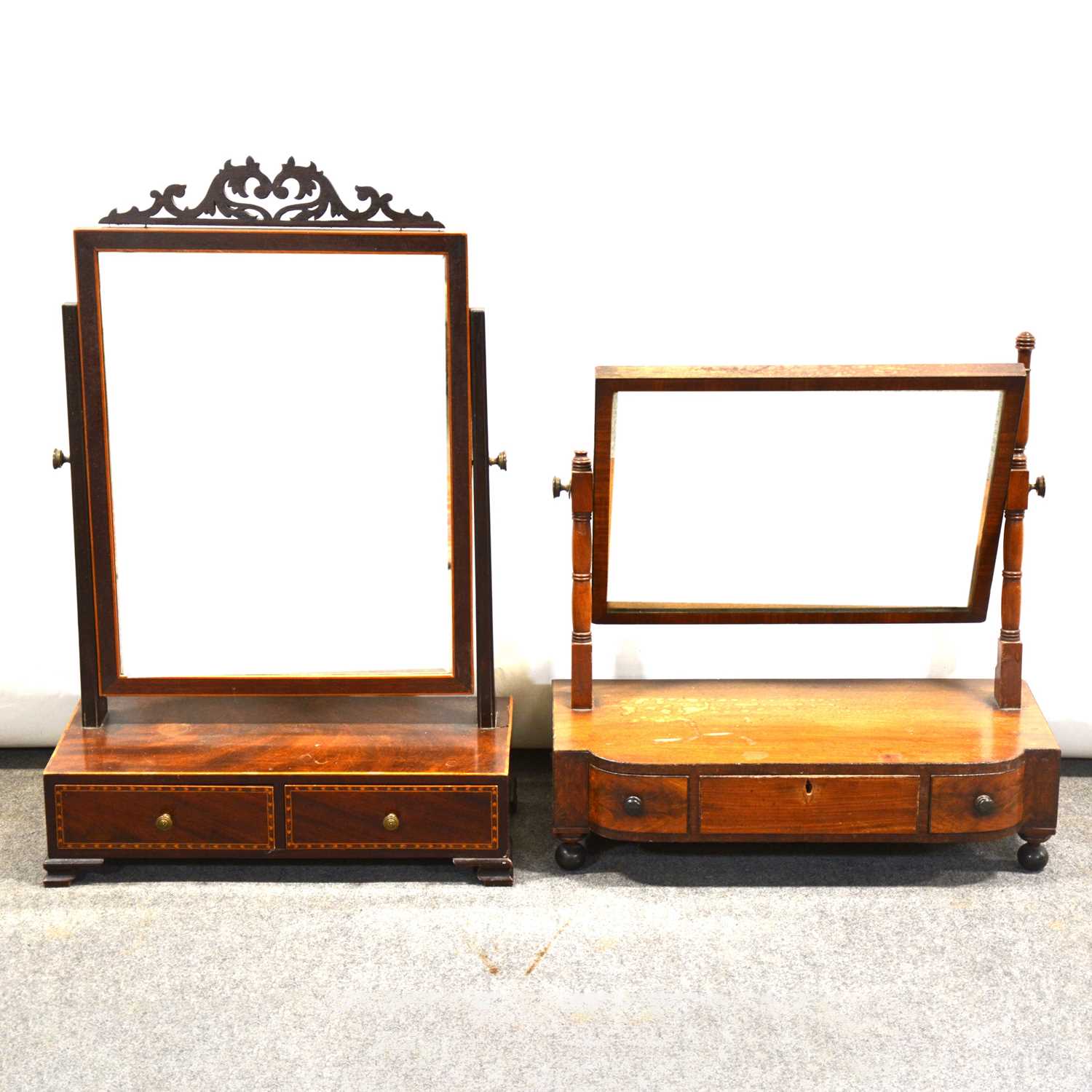 Two mahogany dressing table mirrors,