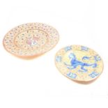 Large Hispano Moresque lustreware charger and another lustre dish