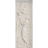 Three shallow relief plaques, Classical scene and a pair of Art Nouveau style maidens,