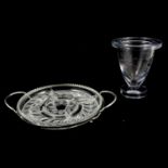 Large Daum clear glass presentation vase, and a glass hors oeuvres dish on stand