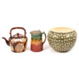 Selection of ceramics including Bargeware teapots