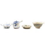 Chinese bowl and dish, Qing, and two blue and white porcelain teapots
