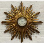 Vintage gilt wood Sunburst wall clock