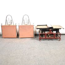 Large collection cast iron and other weights; five various platform scales.