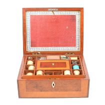 Victorian mahogany maple, satinwood and walnut work box by Thomas Birch of Leicester