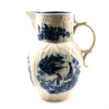 Caughley blue and white cabbage-leaf mask jug, Fisherman pattern