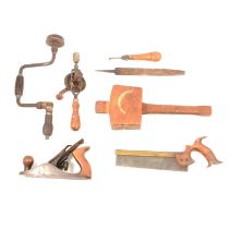 Tray of assorted antique woodworking tools