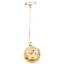 LeCoultre - a yellow metal, enamel and rose cut diamonds full hunter lady's fob watch.