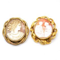 Two oval carved shell cameo brooches.