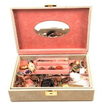 A jewel box with vintage, silver and costume jewellery,
