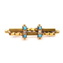 A diamond, white paste and turquoise bar brooch.