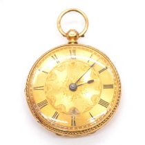 A small 18 carat yellow gold open face pocket watch.