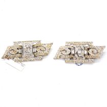 Twenty-five Art Deco and later paste set duette dress clips.