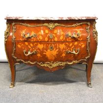 French walnut and marquetry bombe shaped commode,