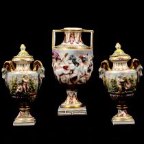 Continental tankard, probably Italian, and a garniture of Naples vases,