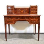Edwards & Roberts style mahogany and marquetry desk,