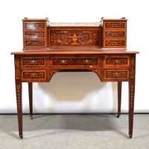 Edwards & Roberts style mahogany and marquetry desk,