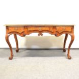 French walnut and marquetry bureau plat,