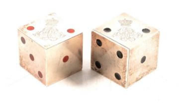 Pair of novelty silver and enamel cruets in the form of playing dice