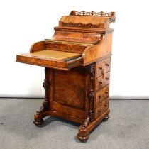 Victorian walnut piano top Davenport desk,