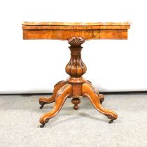 Victorian figured walnut card table,