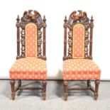 Pair of carved oak single chairs,