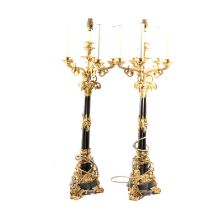 Pair of French slate and gilt metal candelabra,
