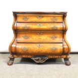 Dutch oak and marquetry bombe-shape commode,