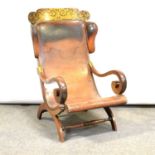 Mahogany framed easy chair, probably American Colonial,