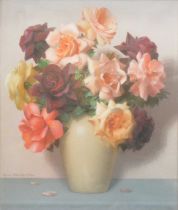 Gaston-Albert Lavrillier, Still life of roses in a vase,