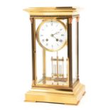 Modern French lacquered brass four-glass table clock,