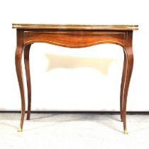 French walnut and brass inlaid card table,