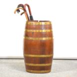 Coopered oak barrel stick stand,