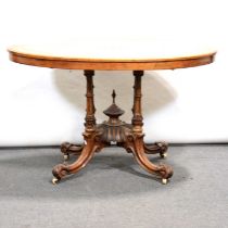 Victorian walnut and marquetry oval table,