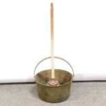 Brass jam pan with hoop handle, and a copper washing dolly