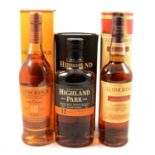 Glenmorangie 12 yo ltd edition, a Glenmorangie 10yo, and Highland Park 12yo