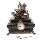 Black slate mantel clock , George & Dragon pediment.